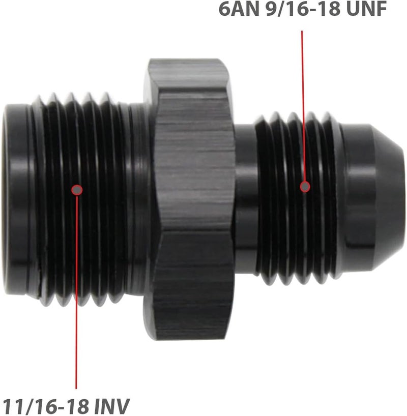 KRD PERFORMANCE Aluminum -6AN AN6 Male Flare to 11/16 x 18 Thread Inverted Seat Adaptor Fittings Male Inv Flare Connector, Black, Pack of 2 - Image 2